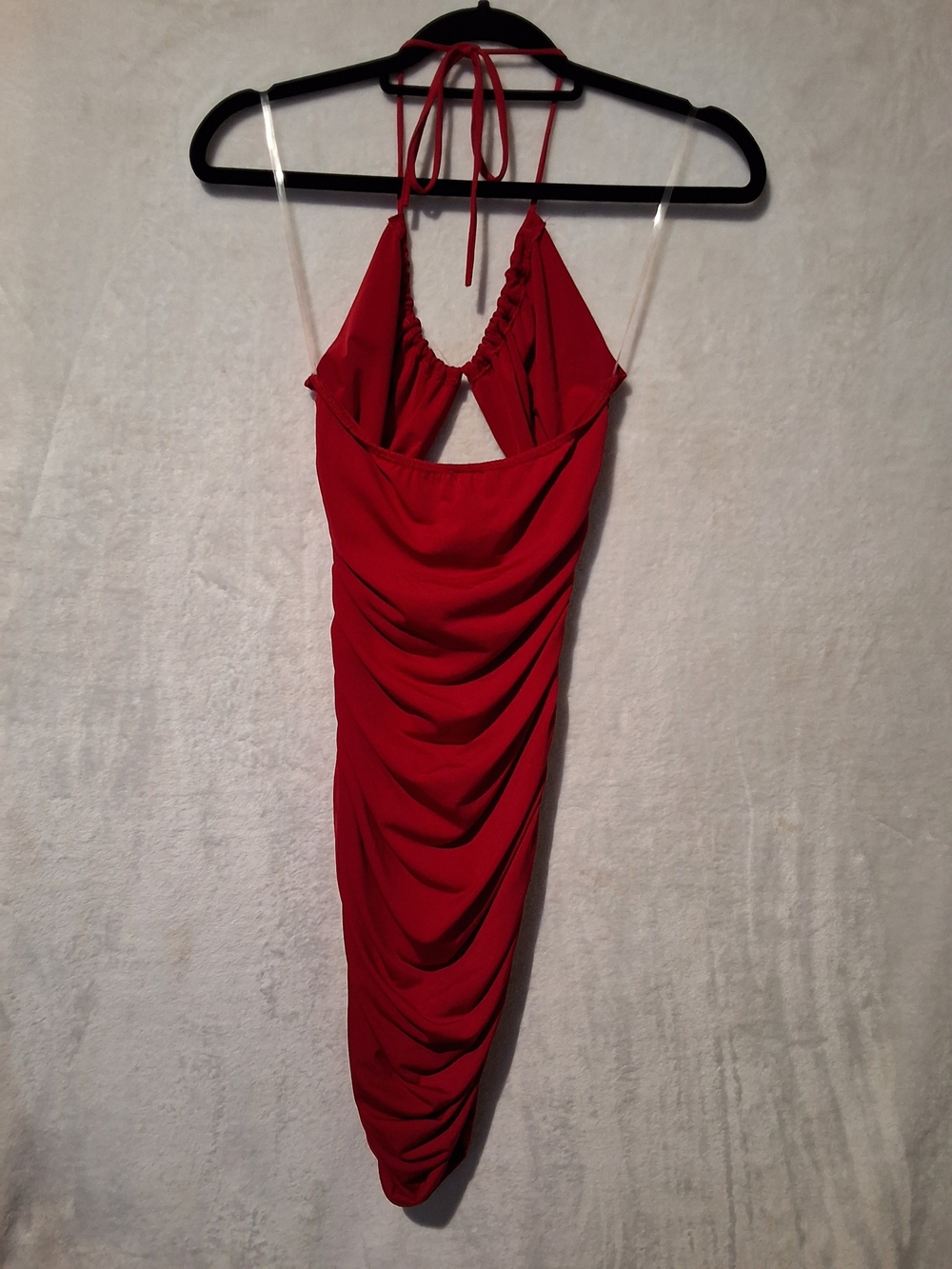 Red Mini Halter Ruched Dress - Picture 6 of 8